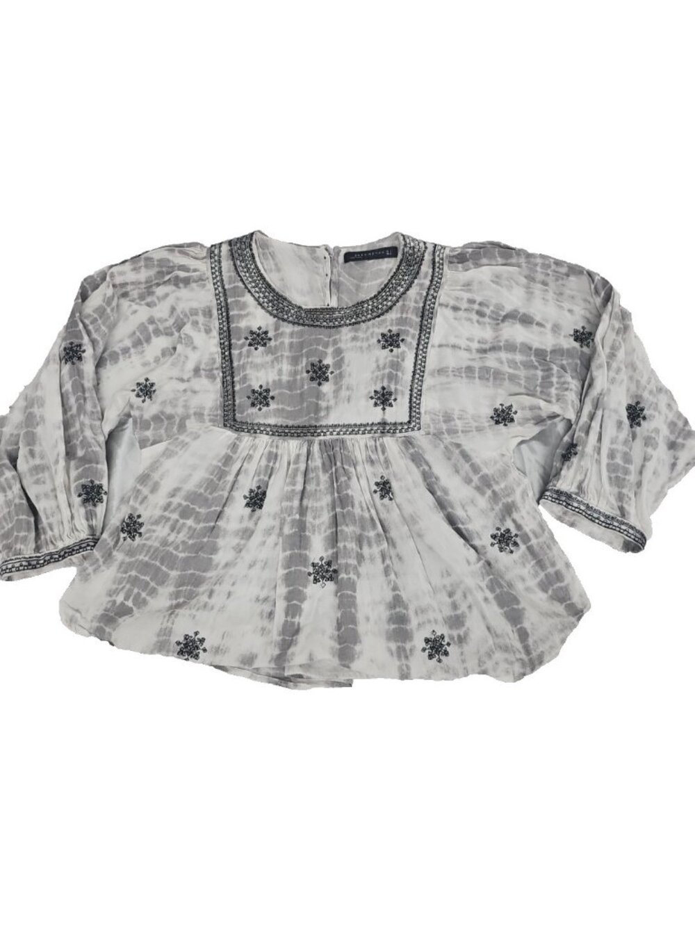 Zara Woman S Embroidered Boho Peasant Tunic Gray Tie Dye Cottagecore Festival - Picture 1 of 16